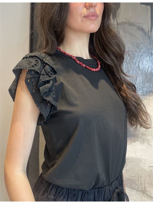T-shirt con maniche in pizzo san gallo DIECI MINUTI | E177T22Q93R3
